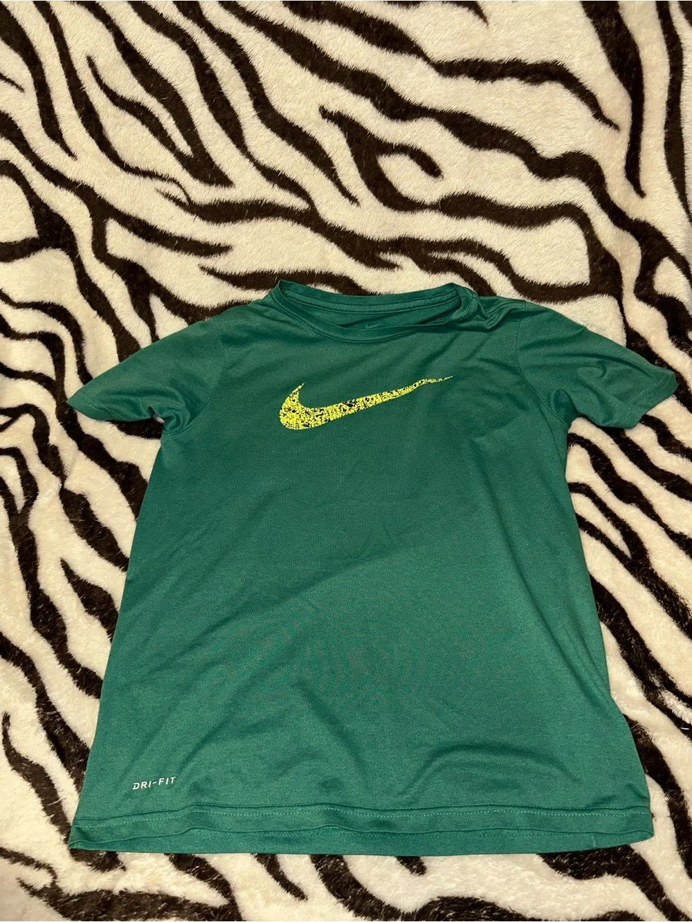 Kids Nike Green Short-Sleeve Dri-FIT Tee with Yellow Swoosh